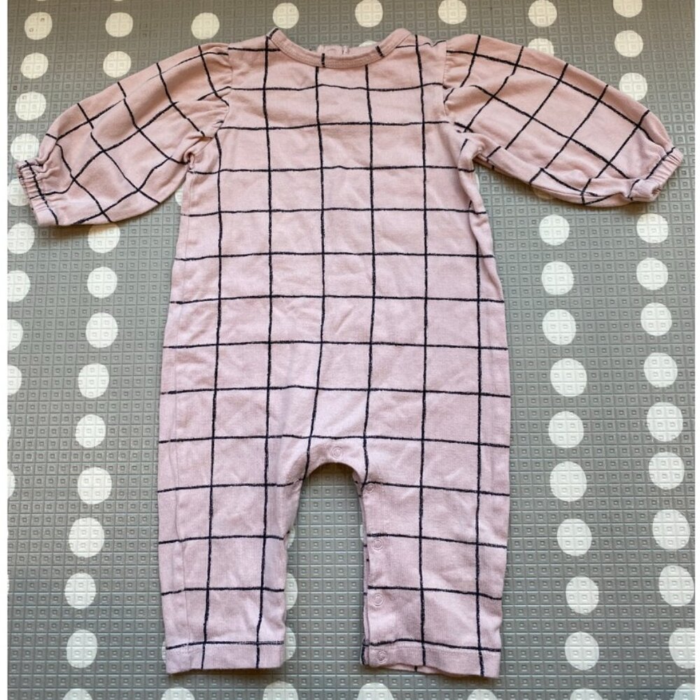 Stem Grid Puff Sleeve Romper